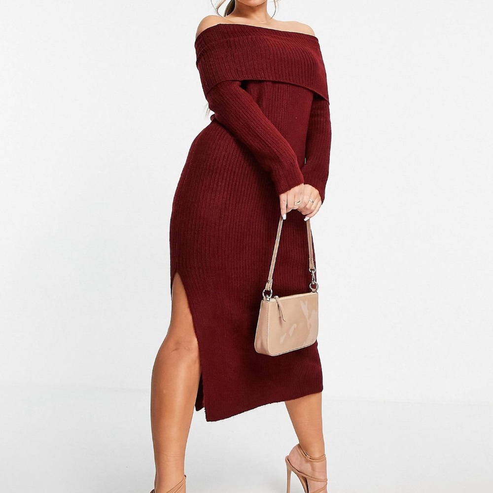 Off Shoulder Knitted Midi Dress